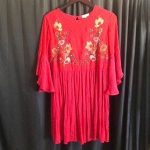 Umgee red Dress with floral embroidery